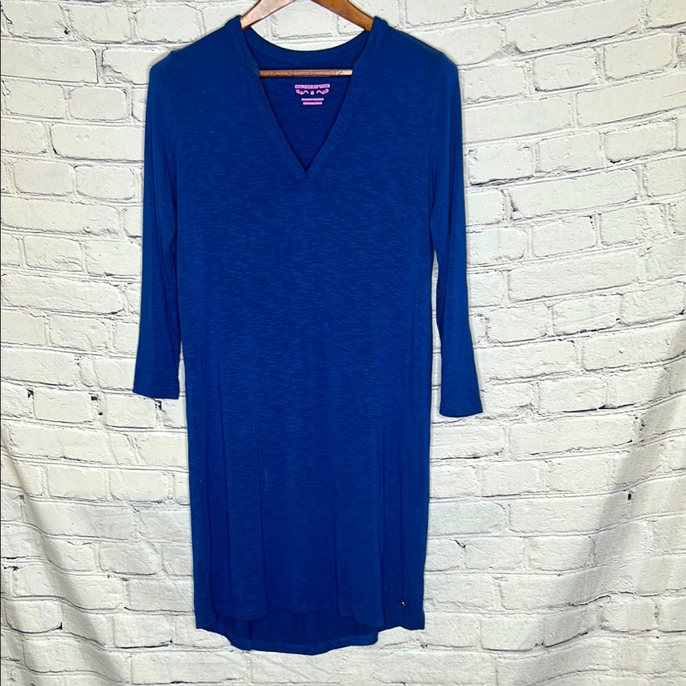 Southern Tide Blue Long Sleeve V-Neck Dress Size Small Excellent Condition